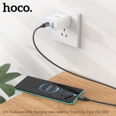 Cáp sạc nhanh 60w HOCO X91 (c-c 3m) 2 đầu Type-C ra Type-C dài 3 mét chính hãng [BH 1 năm]