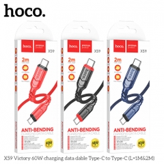 CÁP SẠC NHANH 60W HOCO X59 (C-C 2M) (2 ĐẦU TYPE C RA TYPE-C 2 MÉT) CHÍNH HÃNG [BH 1 NĂM]