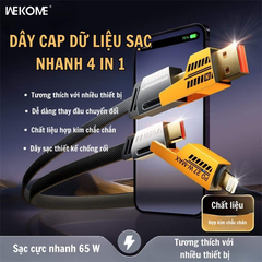 Cáp sạc nhanh 65w WEKOME WDC-25 đa năng 4in1 chính hãng [BH 6 tháng] (usb ra iphone, usb ra type-c, typec ra lightning, 2 đầu type c)