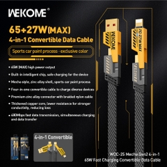 Cáp sạc nhanh 65w WEKOME WDC-25 đa năng 4in1 chính hãng [BH 6 tháng] (usb ra iphone, usb ra type-c, typec ra lightning, 2 đầu type c)