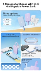 Pin sạc dự phòng không dây sạc nhanh 15W Wekome WP-47 10.000mAh kèm cáp liền thân [BH: 1 năm]