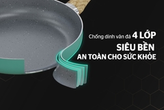 Chảo chống dính vân đá SH CLOVER  size 24cm tay cầm cán gỗ có móc treo [BH: NONE]