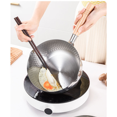 Chảo chống dính inox 18cm Japan, tay cầm cán gỗ cao cấp vân tổ ong sâu lòng [BH: NONE]