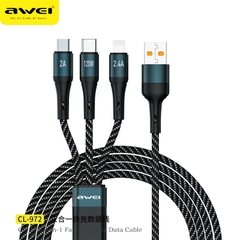 Cáp sạc nhanh 120W 3 đầu Awei CL-972 1.2m đa năng chính hãng [BH 1 năm]