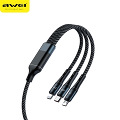 Cáp sạc nhanh 120W 3 đầu Awei CL-972 1.2m đa năng chính hãng [BH 1 năm]