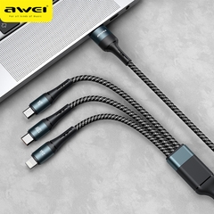 Cáp sạc nhanh 120W 3 đầu Awei CL-972 1.2m đa năng chính hãng [BH 1 năm]