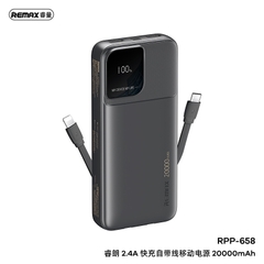 Pin sạc dự phòng Remax RPP-658 20.000mAh kèm cáp liền pin 2.4A chính hãng [BH 1 năm]