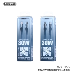 Cáp sạc nhanh 30w tự ngắt REMAX RC-C116 (c-l) type c ra iphone lightning 1,2m tích hợp đèn chính hãng [BH 1 năm]