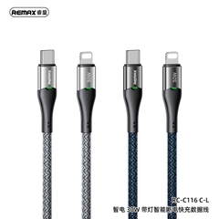 Cáp sạc nhanh 30w tự ngắt REMAX RC-C116 (c-l) type c ra iphone lightning 1,2m tích hợp đèn chính hãng [BH 1 năm]