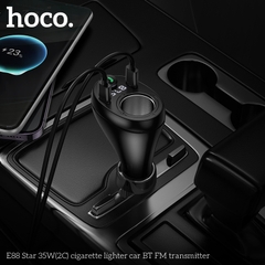 Cóc sạc nhanh 35w xe hơi HOCO E88 có bluetooth, FM, đồng hồ, tẩu nối, 2 cổng type-c chính hãng [BH 1 năm]