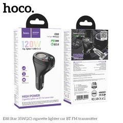 Cóc sạc nhanh 35w xe hơi HOCO E88 có bluetooth, FM, đồng hồ, tẩu nối, 2 cổng type-c chính hãng [BH 1 năm]