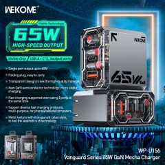 Cóc sạc nhanh 65W Wekome WP-U156 3 cổng (1 cổng USB + 2 Công Type C) chính hãng [BH: 1 NĂM]