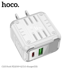 Cóc sạc nhanh 20w HOCO C135 Rock (1C 1U: 1 cổng type-c PD vs 1 cổng usb QC3.0) chính hãng [BH 1 năm]