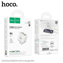 Cóc sạc nhanh 20w HOCO C135 Rock (1C 1U: 1 cổng type-c PD vs 1 cổng usb QC3.0) chính hãng [BH 1 năm]