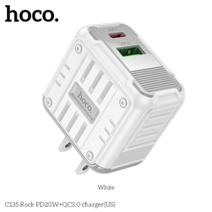 Cóc sạc nhanh 20w HOCO C135 Rock (1C 1U: 1 cổng type-c PD vs 1 cổng usb QC3.0) chính hãng [BH 1 năm]