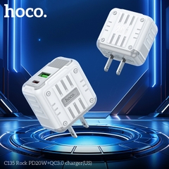 Cóc sạc nhanh 20w HOCO C135 Rock (1C 1U: 1 cổng type-c PD vs 1 cổng usb QC3.0) chính hãng [BH 1 năm]