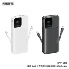 Pin sạc dự phòng Remax RPP-658 20.000mAh kèm cáp liền pin 2.4A chính hãng [BH 1 năm]
