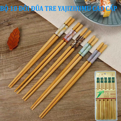 Combo 10 đôi đũa tre Bamboo Chopsticks YJZM đầu đũa có hoa văn giả vân đá sang trọng