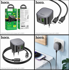 Bộ sạc nhanh 20w HOCO BS32A (c-l) cóc 2 cổng (1 usb 1 Type C) kèm cáp Type ra Iphone (C-L) chính hãng [BH 1 Năm]