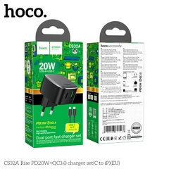 Bộ sạc nhanh 20w HOCO CS32A (C-L)cóc 2 cổng 1 cổng USB 1 cổng Type C kèm cáp Type C ra Iphone chính hãng