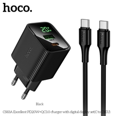 Bộ sạc nhanh 20w HOCO CS83A (c-c) cóc 2 cổng (1 usb 1 type c) kèm cáp 2 đầu Type C chính hãng