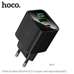 Cóc sạc nhanh 20w HOCO CS83A cóc 2 cổng (1 cổng USB 1 cổng Type C) kèm màn hình LCD báo sạc chính hãng
