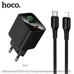 Bộ sạc nhanh 20w HOCO CS83A (c-l) cóc 2 cổng (1 cổng usb 1 cổng Type C) kèm cáp Type C ra Iphone chính hãng
