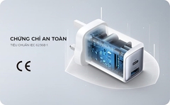 Cóc sạc nhanh 65w Anker 725/  A2325  (1 cổng type-c vs 1 cổng usb) chính hãng (trắng) [BH 1 năm]
