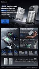 Pin sạc nhanh không dây 20w REMAX CX-2 10.000mAh dự phòng magnetic kèm cáp liền pin chính hãng [BH 1 Năm]