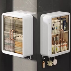 Tủ đựng mỹ phẩm, tủ đựng đồ đa năng 3 tầng dán tường kèm 4  móc treo khăn, chìa khóa, bông tắm v.v [BH: NONE]