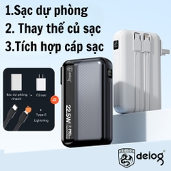 Pin sạc dự phòng Deiog Dy-101 20000mah sạc nhanh 22.5W kèm cáp liền pin chính hãng [BH 1 Năm]