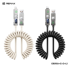 Cáp sạc nhanh 240W REMAX CB31 [A+C-C+L] Cáp 2 ra 2 đầu A+C>C+L 240W dây lò xo dài 2m chính hãng