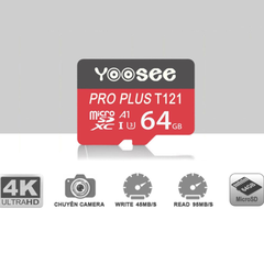 [Không vỹ/ hộp] Thẻ nhớ YOOSEE 64Gb class 10 4K (xanh/ đỏ tùy lô) chuyên xài cho camera [BH: 1 năm]