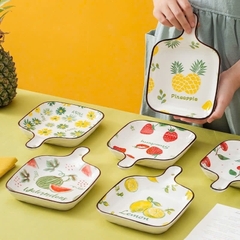 Đĩa sứ  size 16 x 24cm có tay cầm để trang trí decor món ăn phong cách Nhật bản- HỌA TIẾT NGẪU NHIÊN TÙY LÔ [BH: NONE]