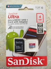 THẺ NHỚ MICRO SDXC SANDISK ULTRA 4GB CLASS 10, SPEED UP TO 100MB/S FULL BOX CHÍNH HÃNG- mẫu vỉ có thể thay đổi tùy lô [BH: 1 NĂM]