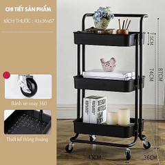 Kệ để đồ 3 tầng NY có bánh xe tay cầm đẩy di chuyển đa năng bỉm sữa [BH: NONE]