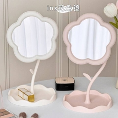 Gương trang điểm để bàn 2in1 hình Bông Hoa xoay 360 độ kiêm đến đựng son, kem tiện lợi [BH: NONE]