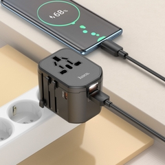 Cóc sạc nhanh 20w, ổ cắm điện du lịch HOCO AC15 Walker (1 cổng type-c, 2 cổng usb) EU / US / UK / AU chính hãng [BH 1 năm]