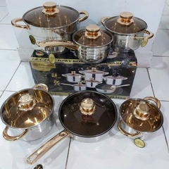 Nồi 6 món 12 chi tiết 5 lớp phù hợp mọi loại bếp, nắp vun bằng kính nguyên bộ