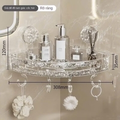 Kệ nhà tắm góc tường trong suốt kèm 4 móc treo tiện lợi [BH:NONE]