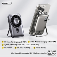 Pin sạc nhanh 22.5w không dây REMAX RPP-695 Magnetic 10.000mAh dự phòng QC3.0+PD 22.5W chính hãng [BH 1 năm]
