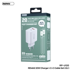 Bộ sạc nhanh 20w Remax RP-U120 EU (C-C) cóc 1 cổng typec vs 1 cổng usb kèm cáp 2 đầu typec chính hãng [BH 1 Năm]