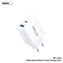 Cóc sạc nhanh 33w Remax RP-U122-EU chân tròn 2 cổng (1 cổng usb vs 1 cổng type-c) chính hãng [BH 1 năm]