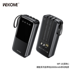 Pin Sạc dự phòng 12W  WEKOME WP-10, dung lượng  20000mAh kèm cáp liền thân, màn hình led hiển thị % pin [BH: 6 THÁNG]