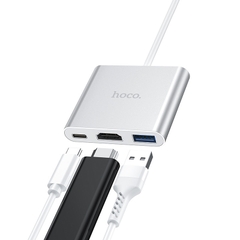 JACK CHUYỂN HOCO HB14 CÁP CHÂN TYPE-C RA USB 3.0 + TYPE-C + HDMI CHÍNH HÃNG [BH: 1 năm]