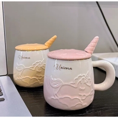 Ly, cốc đựng nước vân nổi Unicorn kèm nắp và muỗng [BH: None]