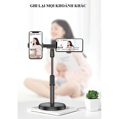 GIÁ ĐỠ KẸP 2 ĐIỆN THOẠI DC02 LIVESTREAM PROFESSSIONALMOBILE PHONE STAND ĐẾ TRÒN, ĐIỀU CHỈNH CAO THẤP [BH: NONE]