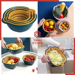 Set Bộ Rổ Nhựa 6 Món Kèm Chậu Rửa Rau Củ Đựng Hoa Quả Trái Cây 2 Lớp (6 món thau rổ soạn rời riêng) [BH: NONE]