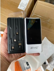 Pin sạc dự phòng sạc nhanh 2.1A SYC S139, dung lượng 10.000mAh có màn hình hiển thị % pin kèm 3 dây cáp liền thân + 1 dây usb , thiết kế nửa mặt kính [BH: 1 Năm]