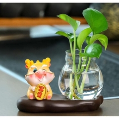 Chậu trồng cây thủy sinh kèm tượng rồng siz 19*9.3*6.3cm cute thích hợp decor bàn làm việc văn phòng v.v [BH: NONE] / pktn sale